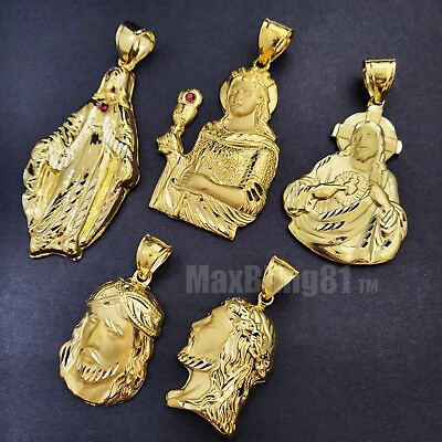 #ad JESUS MOTHER OF MARY SANTA BARBARA GOLD PLATED BRASS BLING CHARM PENDANT $17.99