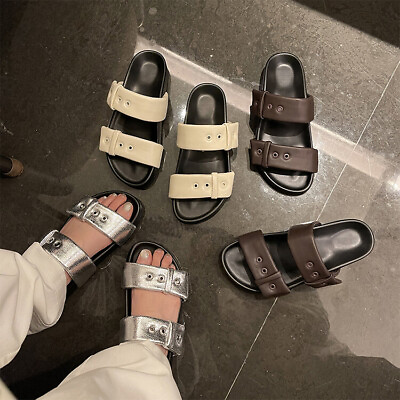 #ad Womens Fashion Shiny Leather Buckle Strap Open Toe Beach Sandal Shoes Mules ASC $67.15