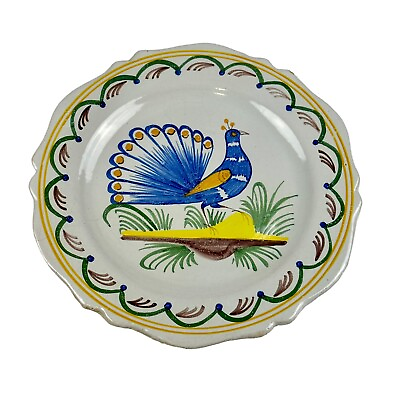 #ad Rare Antique 18thC French Revolution Faience Plate Art Pottery Nevers Peacock $95.00