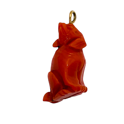 #ad Vintage Natural Italian Untreated Natural Red Coral Dog 14k Yellow Gold Pendant $424.18