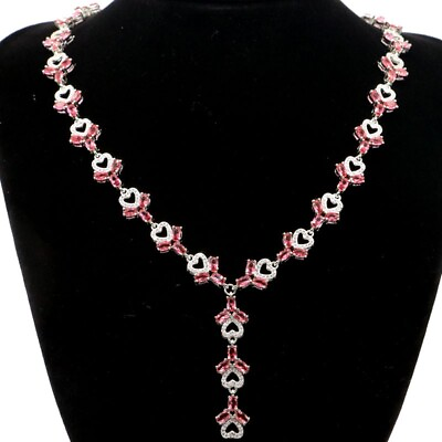 #ad 50x12mm Anniversary 37g Pink Raspberry Rhodolite Garnet CZ Women Silver Necklace $48.15