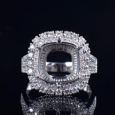 #ad Customizable Natural Diamond Vintage Ring Setting 14K White Gold Cushion 12x12MM $1100.00