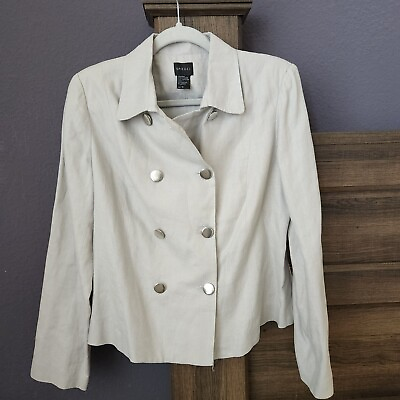 #ad Spiegel Jacket 100% Linen Womens sz 10 Khaki Military Short Jacket Beige Blazer $25.00