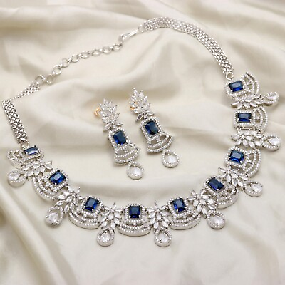 #ad Bridal Sapphire amp; Diamonds Silver Plated Jewelry Set Simulated Designer Jewelry $73.90