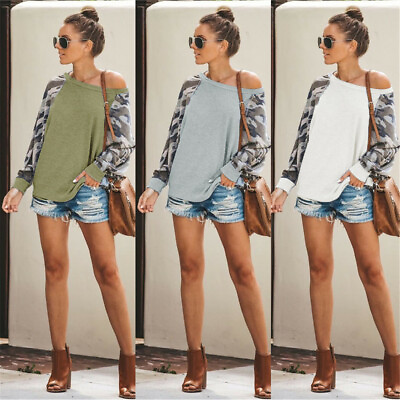#ad Fashion Womens Camouflage Splice Long Sleeve T Shirt Casual Pullover Tops Blouse $17.99