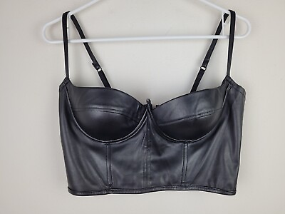 #ad #ad Faux Leather Bustier Top Womens L Black Boned Padded Bralette Gothic Biker Rock $18.19