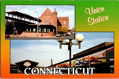 #ad Postcard Union Station Hartford Connecticut Railway and Bus Transportation $4.49