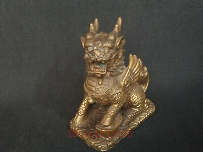 #ad Collection China Old Copper Carving Dragon kirin Beast Paperweight Decoration $65.00