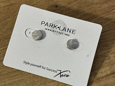 #ad Park Lane Pierced Earrings Studs Silver Tone Textured Wavy Hatched Round Formal $22.74