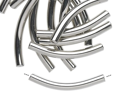 #ad Bead 12 Metallic Coated Glass Metallic Silver 45x5mm Curved Tube w 0.5mm Hole* $9.93