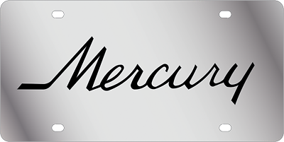 #ad Chrome Mercury Retro Script Logo Premium Steel License Plate 3D Word Black Logo $39.95