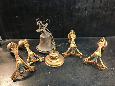 #ad #ad Vintage Hanging Brass Pan Ceiling Light Chandelier 4 Light Parts Repair lot $49.50