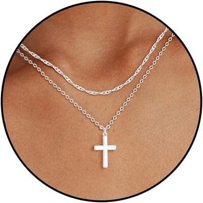 #ad Dainty Sterling Silver Plated Cross Choker Necklace Elegant Gift Box Included $39.56