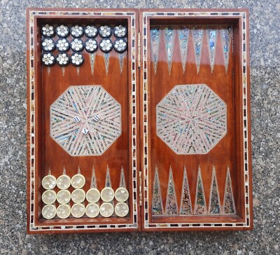 #ad Backgammon Inlaid Mother of Pearl 16quot; Handmade 30 Pieces Handmade Made In Egypt $250.00