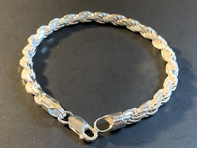 #ad Sterling Silver Rhodium Finish 5 6mm Solid Rope Bracelet Italy 8.5quot; 925 $79.99