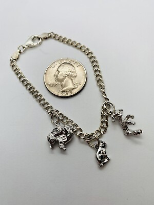 #ad 7g 925 9.4g STERLING SILVER CAT KITTY LAMB CHARM BRACELET STAMPED FINE JEWELRY $35.00