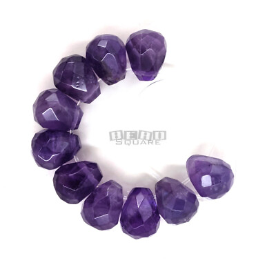 #ad 10 Natural Purple Amethyst Faceted Teardrop Briolette Beads ap.9mm x 11mm #15197 $8.99