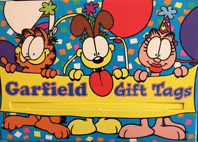 #ad 1990#x27;s Full Roll Of Garfield Gift Tags In Illustrated Dispensing Box $7.90