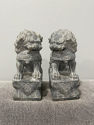 #ad Chinese Stone Carved Pair of Foo Dog Statues $225.00