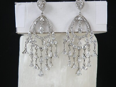 #ad Vintage Sterling Silver 925 Long Chandelier CZ Large Long Earrings $80.75