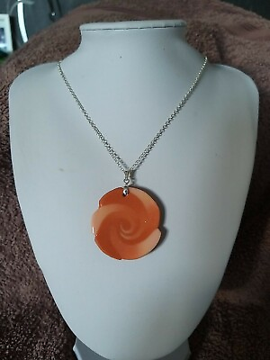 #ad Pendant polymer clay Orange swirl Handmade on a Italian silver chain and bail  GBP 16.00