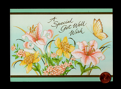 #ad GET WELL Butterfly Tiger Lily Leaves Greeting Card W TRACKING $3.59