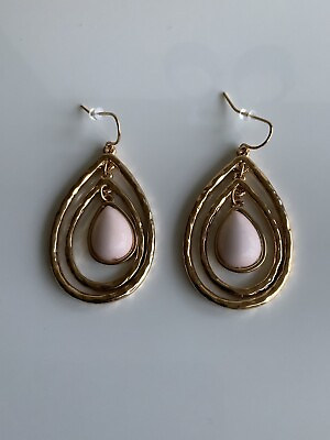 #ad Gold tone Multi Layer Dangle Earrings with Pale Apricot Teardrop Pierced Earring AU $14.95