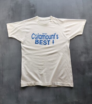 #ad Vintage 1990s Catamount#x27;s Best White Cotton T shirt 1991 M Single Stitch C $10.00