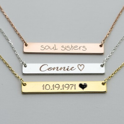 #ad Personalized Engraved Bar Necklace Rose Gold Silver Filled Custom Jewelry Gift $25.00