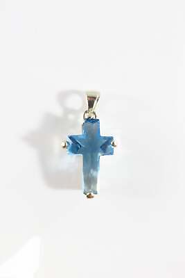#ad Small Christian Cross Pendant With Blue Glass Stone Sterling Cross Pendant $20.00