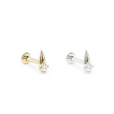 #ad Tiny 14K REAL Solid Gold Diamond Spike Stud Cartilage Helix Tragus Conch $139.00