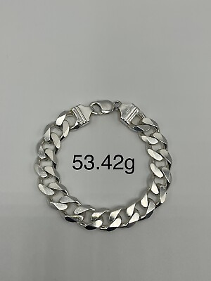 #ad #ad Sterling Silver Unisex Heavy Curb Bracelet 53.42 Grams 8.2 Inches 12.8mm Links GBP 106.99
