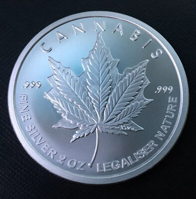 #ad 2 oz silver cannabis Maple BU COA .999 pure Fine Limited pot silver shield SSG $119.99