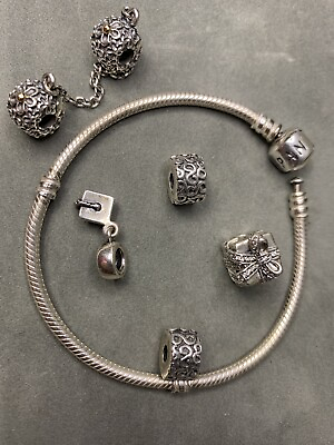 #ad Pandora Bracelet amp; Charms Sterling Silver Graduation Gift Safety Chain Tested $200.00