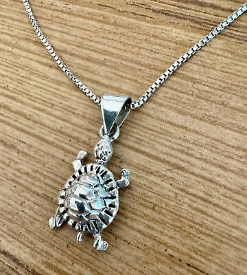 #ad Adorable 925 Sterling Silver Vintage Sea Turtle Necklace Charm Pendant 18 Inch $70.00