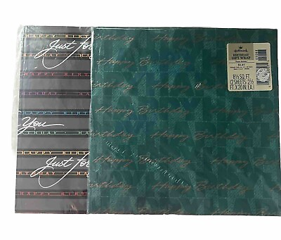 #ad VTG NOS Hallmark Happy Birthday Script Gift Wrap Wrapping Paper Lot Of 2 USA $17.99