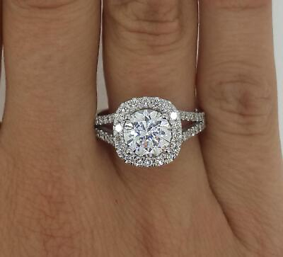 #ad 5 Ct Halo Split Shank Round Cut Diamond Engagement Ring SI2 F White Gold 14k $6529.00