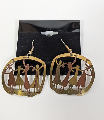 #ad Copper Bronze Tone Metalwork Lady Women Figural Earrings $8.99