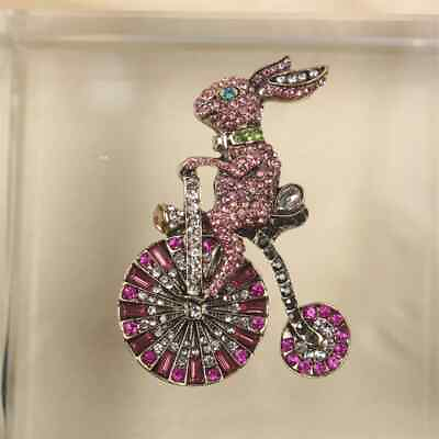 #ad Colorful Bunny Bike Pink Sweet Vintage Brooch Luxury Rhinestone Animal Pins $6.73