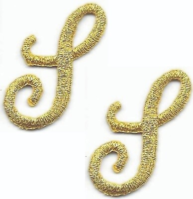 #ad Gold Script Letter S Patch Embroidered Cut out Iron on Sew on 1 1 8quot; Lot of 2 $2.99