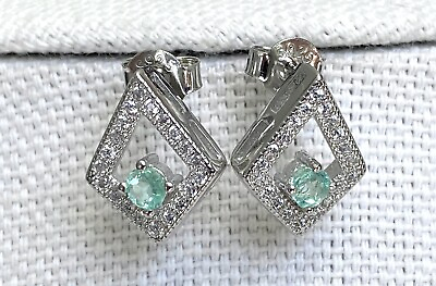 #ad Genuine Colombian emerald earrings Silver 925 0.6 Carats $195.00