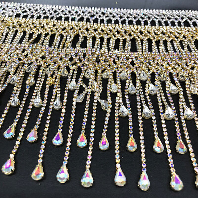 #ad 10 20cm Rhinestone Chain Crystal Fringe Tassel Trim Ribbon Sparkle Diamante DIY $18.74