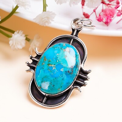 #ad Natural Turquoise Gemstone Pendant 925 Sterling Silver Handmade Gift PG201 $15.21