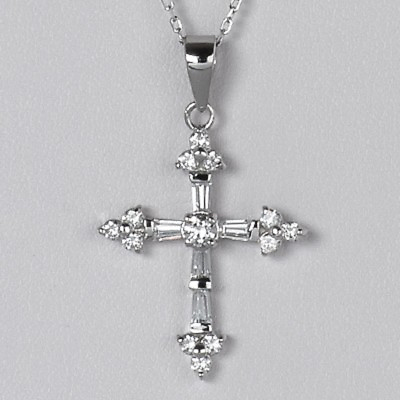 #ad 925 Sterling Silver amp; Cubic Zirconia Cross Pendant With 16quot; Chain Plus 2quot; Ext $24.50