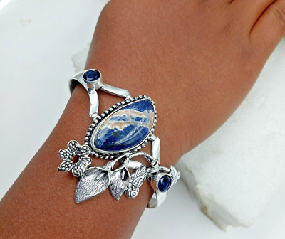 #ad 925 Sterling Silver Lapis lazuli amp; Topaz Gemstone Handmade Jewelry Cuff Bracelet $20.00