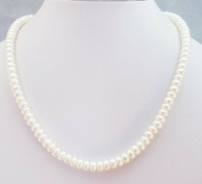 #ad Flat Style Stacked Cultured White Pearl Strand Sterling Silver Necklace IPS $69.00