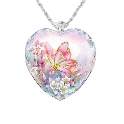 #ad Fashion Pink Butterfly Heart Shape Pendant Necklace Elegant Trendy Party Women $9.98
