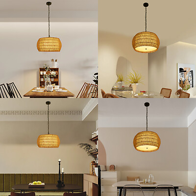 #ad Linen Color Drum shaped Woven Pendant Lamp Fixtures Pendant Light Ceiling Mount $77.81