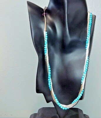 #ad Sterling Silver NAVAJO Turquoise 10 Strand Liquid Silver Necklace NEW $99.00