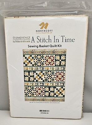 #ad Northcott Stonehenge A Stitch In Time Sewing Basket Quilt Kit 48quot;x 60quot; Rare HTF $120.00
